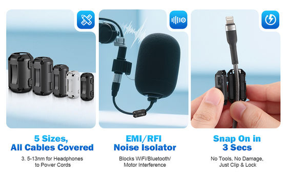 購入 スナップオンフェライトリング 1MHzから1GHzの周波数範囲とケーブルノイズ抑制のための155オム阻力 online manufacture